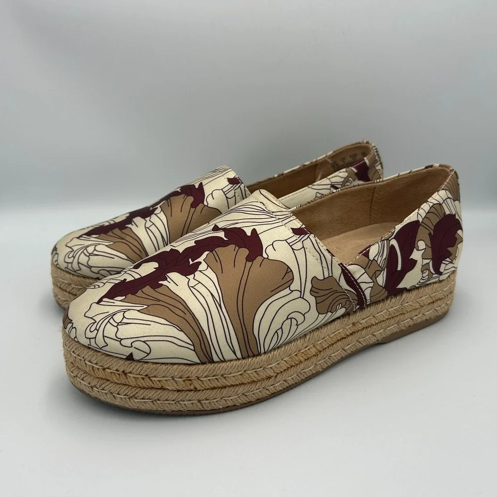 Naturalizer Thea 3 Platform Espadrille Womens 10 Slip On Raffia Floral Canvas